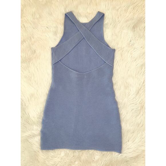 Abercrombie & Fitch Scuba Cross-Back Elevated Ribbed Knit Mini Dress Light Blue - Picture 8 of 13
